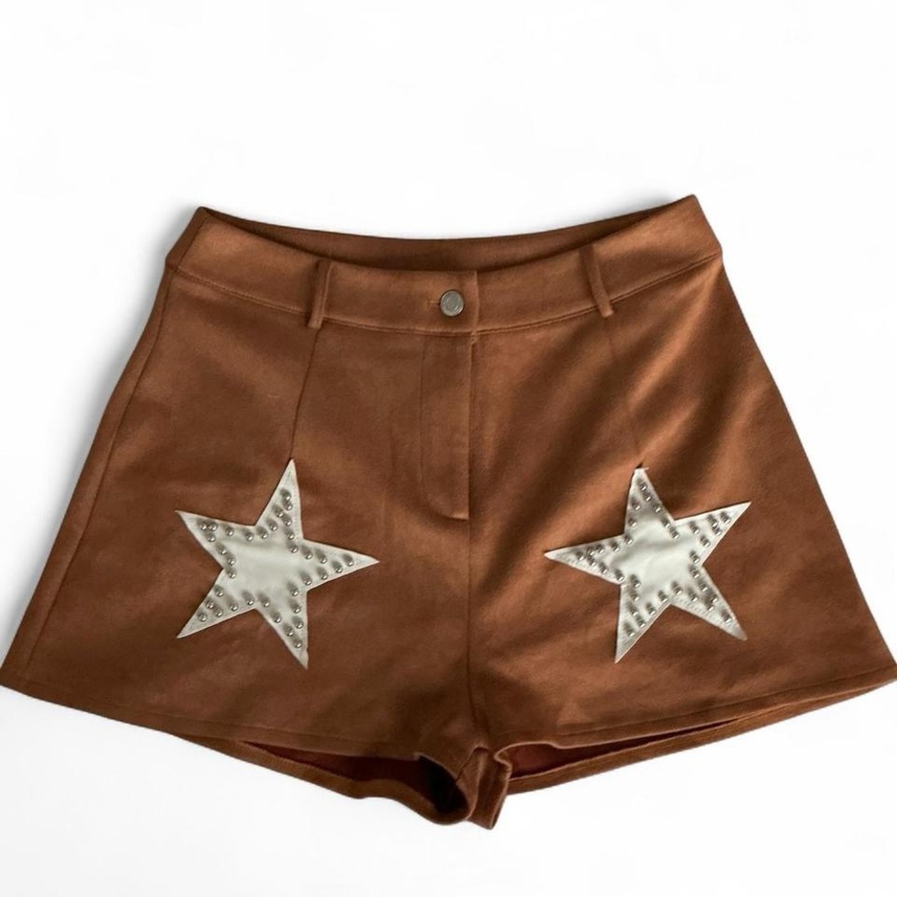 Brown Star-Embellished Women's Cowboy Western Shorts